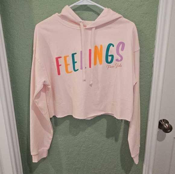 NEW Pura Vida "Feelings" Pink Cropped Hoodie Adult Size Small - Picture 1 of 6